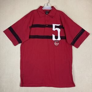FUBU Polo Shirt Mens L Red The Collection Vintage Short Sleeve Rugby Knit Shirts